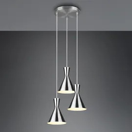 ETC Shop Pendellampe Hängeleuchte Wohnzimmerleuchte Esszimmerlampe Deckenleuchte, Metall nickel-matt, 3 Flammig E27, H 150 cm