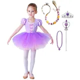 Lito Angels Prinzessin Rapunzel Ballettkleid Ballerina Kostüm für Kleinkind Mädchen, Ballett Kleid Tutu Tanzkleid mit Zubehör Größe 3-4 Jahre, Lila