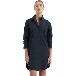 Hemdblusenkleid MARC O'POLO "aus Popeline", Damen, Gr. 38, Normalgrößen, blau (deep night blau), Obermaterial: 68% Baumwolle, 28% Polyamid, 4% Elasthan; Futter: 100% Nicht verfügbar, unifarben, casual, regular fit knielang, Langarm Manschette, Kleider