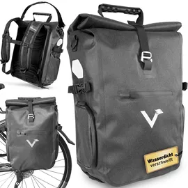Valkental Valkental® - 3in1 Fahrradtasche Pro - Das Original - Hochwertiges Nylon - 23L Volumen - Geeignet als Gepäckträgertasche, Rucksack & Umhängetasche - 100% Wasserdicht - Fahrradtasche für Gepäckträger