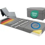 Klappmatratze Premium – 9cm dick, mit 2cm Visco-Schicht, ideal als Gästematratze, TexDeko, 9 cm hoch, UV-Beständig, wasserabweisend, waschbarer Bezug, Anti-Rutsch-Boden