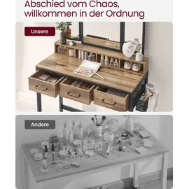 VASAGLE Schminktisch mit Hocker Eichenbraun-Schwarz