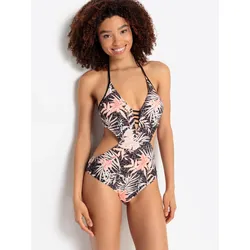 Monokini BUFFALO, Damen, Gr. 34, N-Gr, bunt (braun, apricot), Recycling-Polyamid, Animalprint, kontrastfarbene Details, Badeanzüge, im Animal-Design