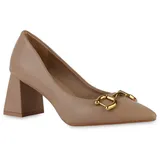 VAN HILL 839877 Pumps Damen Klassische Pumps Blockabsatz Spitze Ketten braun 36 EU