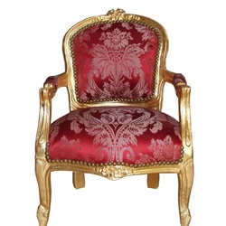 Casa Padrino Barock Kinder Stuhl Bordeauxrot Muster /Gold - Armlehnstuhl - Antik Stil Möbel