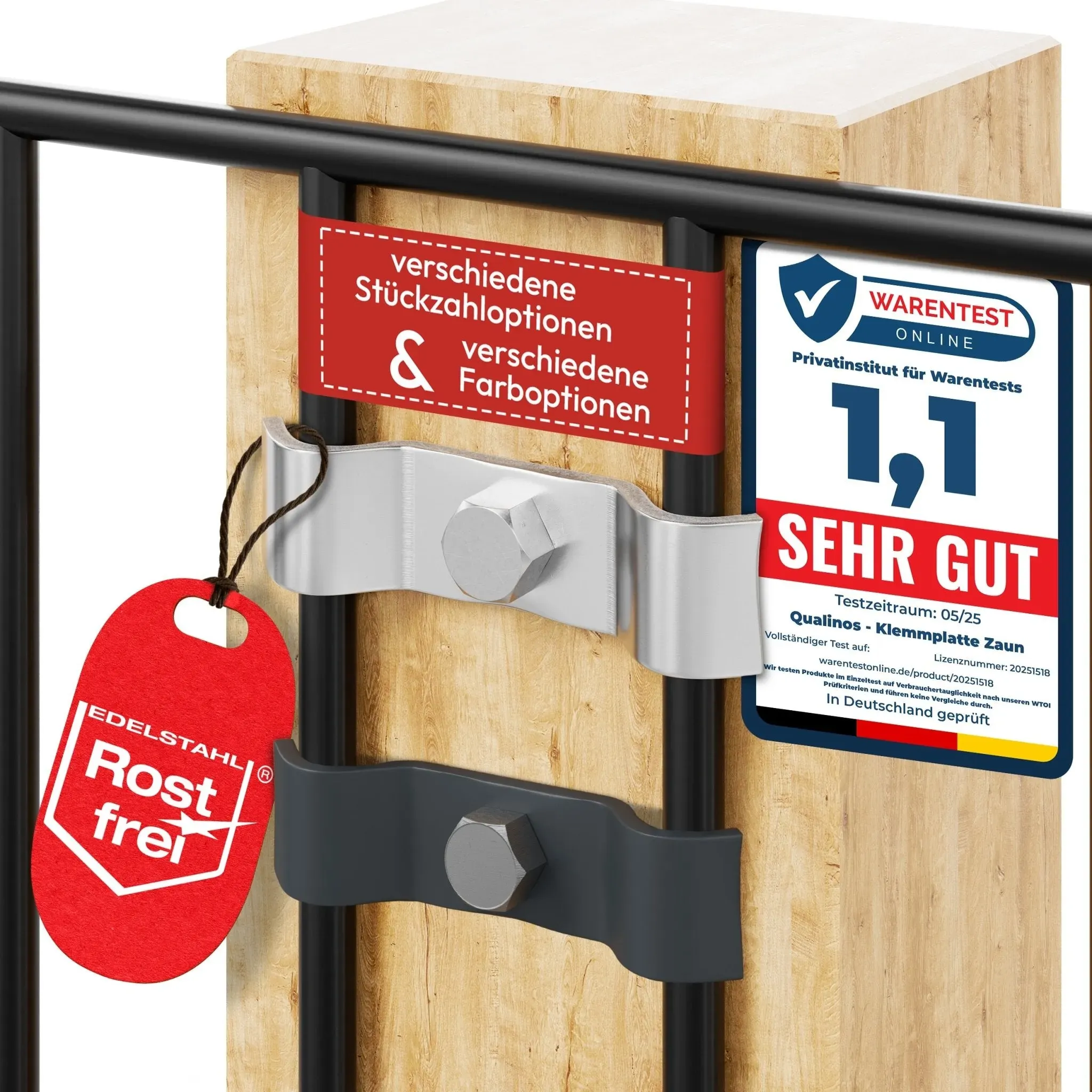 200 Stk. – Qualinos Spannbügel 50 mm Anthrazit verzinkt – Zaunhalter Wandanschluss Doppelstabmatten, Made in Germany