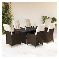 vidaXL 7-tlg. Garten-Essgruppe mit Kissen Braun Poly Rattan