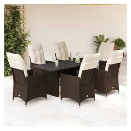 vidaXL 7-tlg. Garten-Essgruppe mit Kissen Braun Poly Rattan