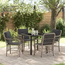 vidaXL 5-teiliges Garten-Ess-Set mit Kissen Hellgrau Poly-Rattan