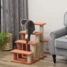 PawHut Katzentreppe 4 Stufen Hundetreppe Plüsch Braun 60 x 40 x 64 cm