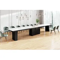 Design Konferenztisch Tisch HEK-111 Weiß / Schwarz Hochglanz XXL ausziehbar 180 bis 468 cm