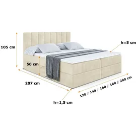 altdecor Boxbett, Beige, Holzwerkstoff, Höhe ca. 20 cm 200x200 cm, Schlafzimmer, Betten, Boxspringbetten
