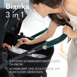 lionelo BIANKA Kinderwagen 3 in 1 bis 22 kg Babywanne Autositz Zusammenlegbar, Reise-System, Einstellung der Rückenlehne, Räder 360o Stoßdämpfer, Verdeck XXL