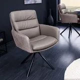 Riess-Ambiente Stuhl BIG GEORGE taupe Echtleder Microfaser mit Armlehne Retro Drehbarer Design