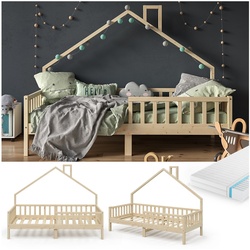 VitaliSpa Hausbett Kinderbett Spielbett Noemi 90x200cm inkl. Matratze natur