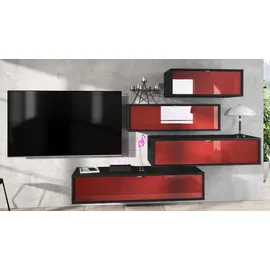 Vladon Wohnwand, Bordeaux, Holzwerkstoff, 210x170x37 cm, Wohnzimmer, Wohnwände, Wohnwand-Sets