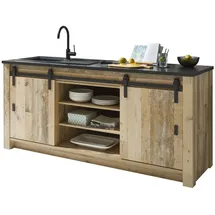 furn.design Spülenunterschrank, Natur, Anthrazit, Metall, Nachbildung,Altholz, Holz Optik, 6 Fächer, Rechteckig, 201x93x64 cm, Küchen, Küchenmöbel, Küchenschränke, Küchenunterschränke