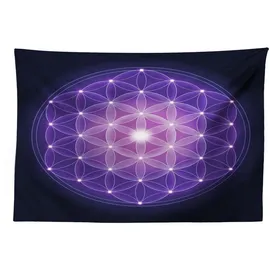 ABAKUHAUS Blume des Lebens Wandteppich und Tagesdecke, Blume des Lebens Sterne aus Weiches Mikrofaser Stoff Waschbar ohne Verblassen Digitaldruck, 230 x 140 cm,Dunkelblau Violett