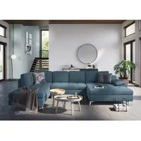 Wohnlandschaft SIT & MORE "Latigo U-Form" Sofas Gr. B/T: 346cm x 201cm, Flachgewebe, mega-Recamiere rechts, ohne Bettfunktion-ohne Bettkasten, blau (pacific) mit Mega-Recamiere, wahlweise Bettfunktion und Bettkasten