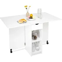 Mondeer Esstisch Klappbarer Küchentisch mit 1 Schublade und zwei Lagerregalkonsolen Esszimmertisch Kaffeetisch mit verstellbaren Füße - Weiß