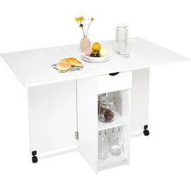 Mondeer Esstisch Klappbarer Küchentisch mit 1 Schublade und zwei Lagerregalkonsolen Esszimmertisch Kaffeetisch mit verstellbaren Füße - Weiß