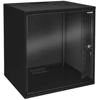 HMF 65712-02 Serverschrank 19 Zoll 12 HE 275 mm Einbautiefe Glastür Schwarz