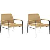 Beliani 2er-Set Gartenstühle aus modernem Rattan schwarzer Metallrahmen Natur Prasimo