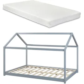 [en.casa] Kinderbett Cerro Hausbett 120 x 200 cm grau grau