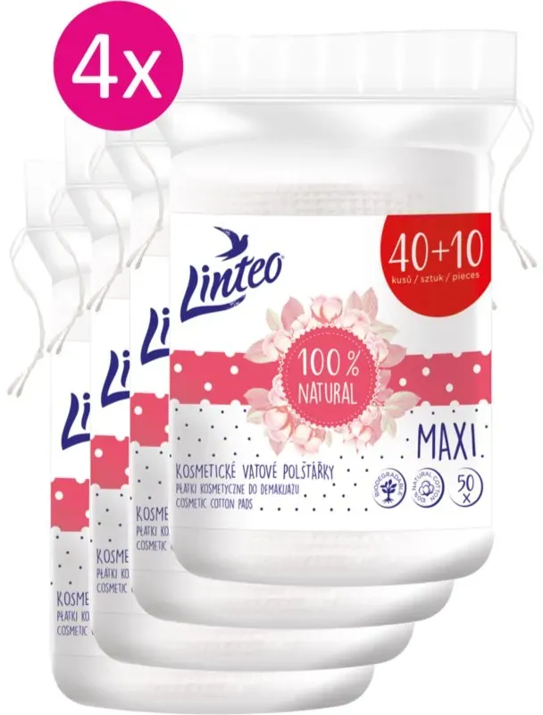 Linteo Natural Cotton Pads Abschminkpads 40 + 10ks x 4
