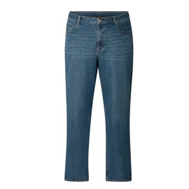 Base Level Curvy BASE LEVEL CURVY, Damen, Gr. 46, Länge 32, blau (mid blau), Denim/Jeans, Obermaterial: 98% Baumwolle, 2% Elasthan, unifarben, bequem lang, Jeans, in großen Größen
