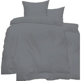 KH-Haushaltshandel 4-TLG. Seersucker Bettwäsche 2X 135x200 + 2X 80x80 cm, Uni einfarbig, grau, Reissverschluß, bügelfrei, Microfaser (60287)