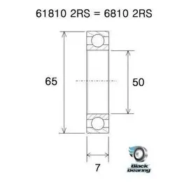 Blackbearing Kugellager 6810-2RS schwarz/silber 50 x 65 x 7 mm