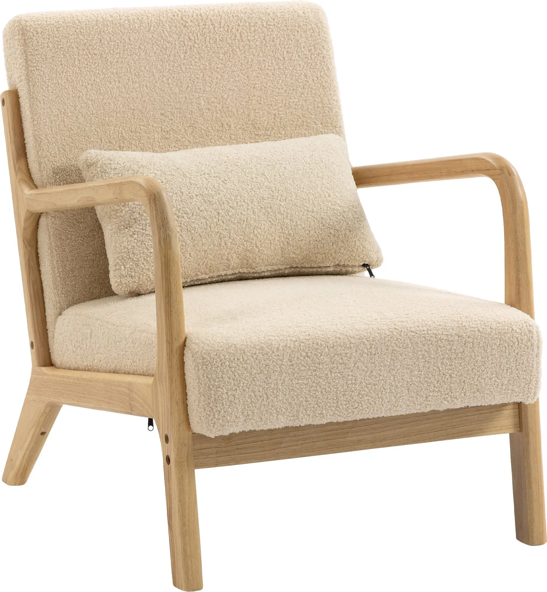 HOMCOM Wohnzimmer-Sessel mit Massivholzrahmen Lounge-Sessel - tiefe Sitzfläche - Armlehnen - Samtoptik Beige   Aosom