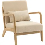 HOMCOM Wohnzimmer-Sessel mit Massivholzrahmen Lounge-Sessel - tiefe Sitzfläche - Armlehnen - Samtoptik Beige   Aosom