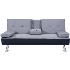 Mendler Schlafcouch Kunstleder 3-Sitzer Schwarz/Hellgrau