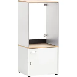 Mehrzweckschrank-Set SCHILDMEYER "Solea", weiß (mattweiß, eichehellfarben), Holzwerkstoff, Kastenmöbel-Sets, Breite 134 cm, Stapelbare Schränke, Metallbeschläge, Türschloss