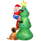 Homcom Aufblasbarer Weihnachtsbaum mit Weihnachtsmann und dem Hund 180 cm Weihnachtsdeko Weihnachtliche Dekoration Led-Lichter Automatisches Aufblasen