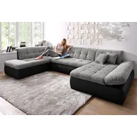 DOMO collection Wohnlandschaft DOMO COLLECTION "MORIC 353x216x80 cm, mit viel Platz, U-Form, auch in Cord", grau (schwarz, weiß, grau), B:353cm H:80cm T:216cm, Microfaser PRIMABELLE / Struktur (90% Polyester/ 10% Polyacryl);Kunstleder SOFTLUX / Struktur (90% Polyester/