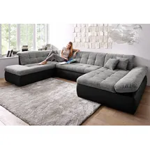 DOMO collection Wohnlandschaft DOMO COLLECTION "MORIC 353x216x80 cm, mit viel Platz, U-Form, auch in Cord", grau (schwarz, weiß, grau), B:353cm H:80cm T:216cm, Microfaser PRIMABELLE / Struktur (90% Polyester/ 10% Polyacryl);Kunstleder SOFTLUX / Struktur (90% Polyester/