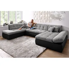 DOMO collection Wohnlandschaft DOMO COLLECTION "MORIC 353x216x80 cm, mit viel Platz, U-Form, auch in Cord", grau (schwarz, weiß, grau), B:353cm H:80cm T:216cm, Microfaser PRIMABELLE / Struktur (90% Polyester/ 10% Polyacryl);Kunstleder SOFTLUX / Struktur (90% Polyester/
