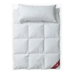 Daunenbettdecke + Kopfkissen RIBECO "Johanna", weiß, B/L: 135cm x 200cm (1), B/L: 40cm x 80cm (1), leicht, Bettdecken Bezug: 100% Baumwolle. Kopfkissen Bezug: 100% Baumwolle. Bettdecken Füllung: 80% Daunen, 20% Federn. Kopfkissen Füllung: 90% Federn, 10% Daunen, Bettwaren-Sets, Wohlfühlkomfort mit den Vorzügen der Natur