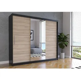 imoebel24 Schwebetürenschrank 250 x 218 x 61 cm Schwarz/Sonoma