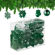 Relaxdays Weihnachtskugeln 100er Set, glitzernd, matt & glänzend, Baumschmuck, Kunststoff, versch. Designs, dunkelgrün