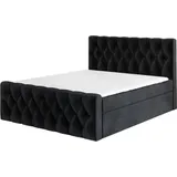 mebloland Boxspringbett ARI 180 x 200 mit 2 Bettkästen, Bonell-Matratze und Topper. Farbe: Schwarz - Schwarz