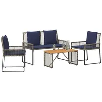 vidaXL Gartenlounge Set 9-tlg. Grau/Marineblau