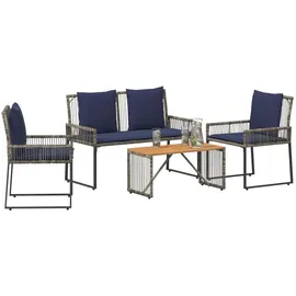 vidaXL Gartenlounge Set 9-tlg. Grau/Marineblau