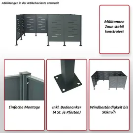 MCW Mülltonnen-Zaun 326 x 151 x 166 cm grau