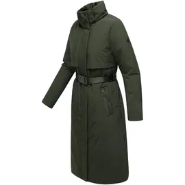 Navahoo Damen Wintermantel warmer, wasserabweisender Parka mit (abnehmbarer) Kapuze und Taillengürtel Waldbummler 14 Dark Olive Gr. 3XL - 3XL