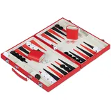 Relaxdays Backgammon Koffer, inkl. Zubehör, HxBxT: 5 x 36,5 x 24 cm, Elegante Lederoptik, Brettspiel, Würfelspiel, rot