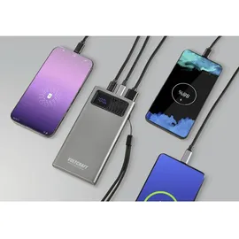 VOLTCRAFT PB PD20WLCD-10000 Powerbank 10000 mAh Fast Charge, USB PD 2.0 LiPo Grau (metallic) Statusanzeige